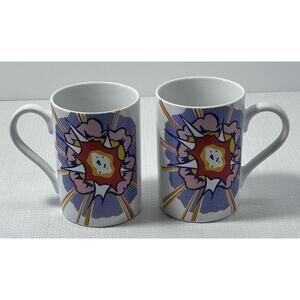 Set of 2 ROY LICHTENSTEIN 'Explosion' 1967 Porcelain Artist's Collector Mugs EUC